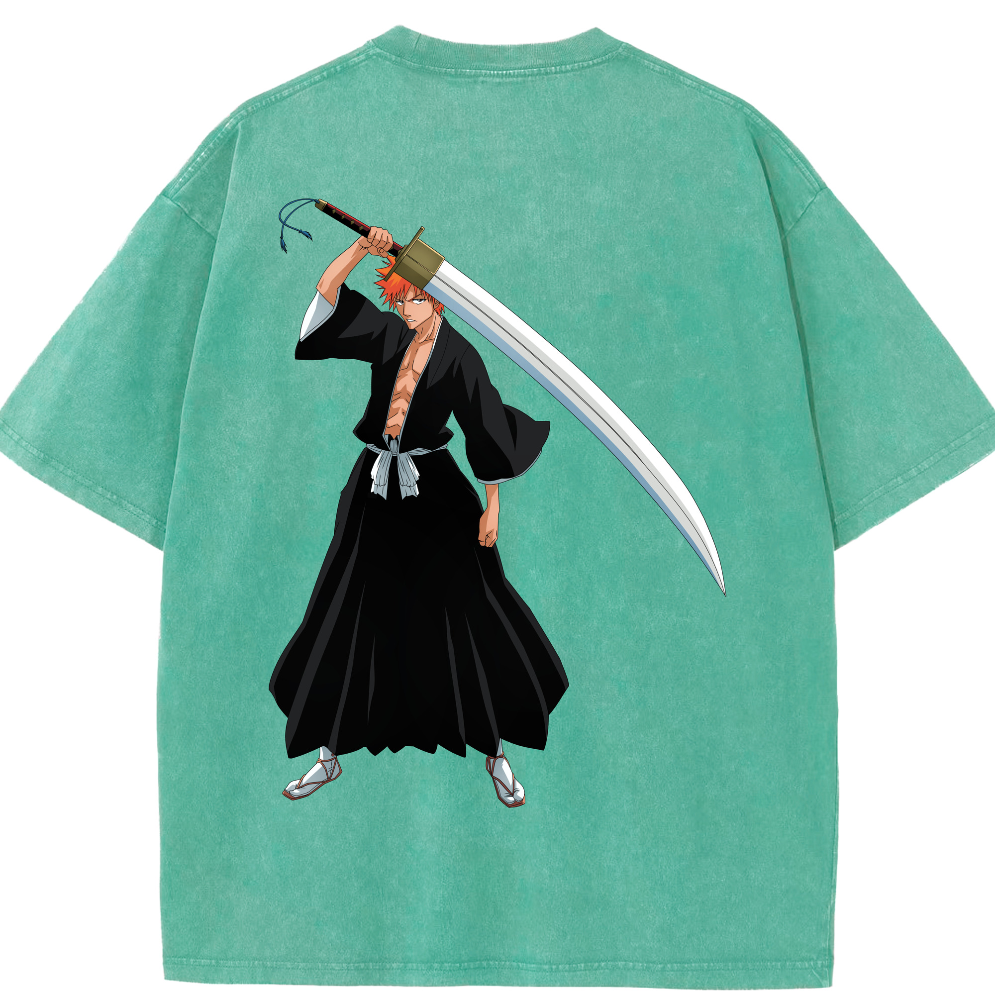 （画像用） ブリーチ 黒崎一護（くろさき いちご）BLEACH Kurosaki Ichigo 綿100% ヴィンテージ風 半袖Tシャツ（背面プリント）